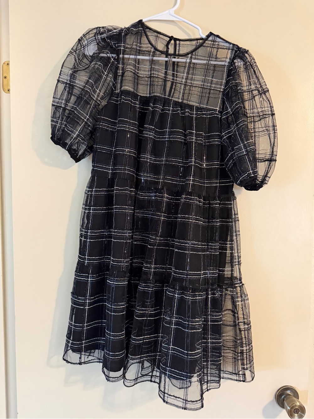 Vici Black Plaid Tiered Mesh Dress